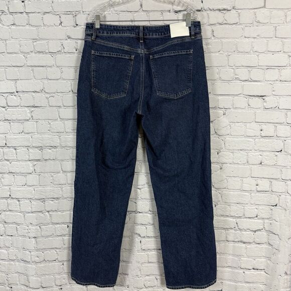 Express Relaxed Straight Jeans Low Rise Rigid Stretch Seamed Dark Blue - Picture 4 of 14